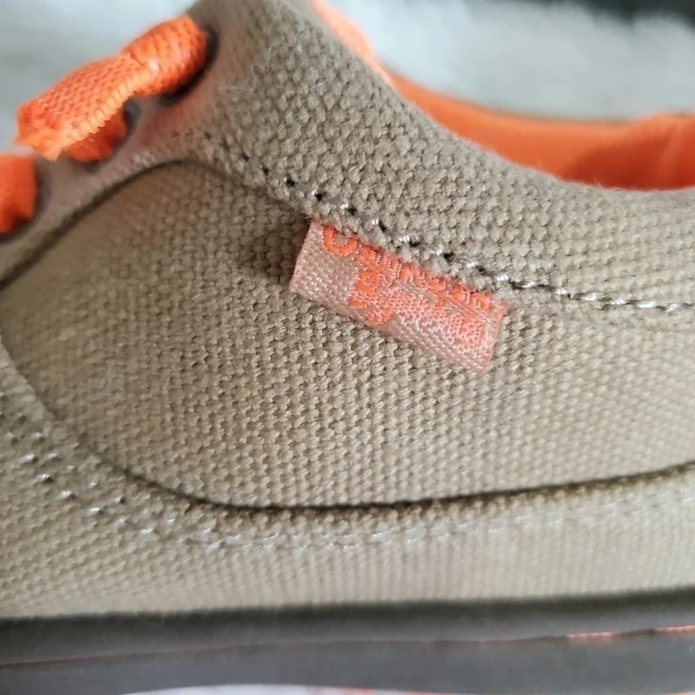 𝅺Oshkosh B'Gosh Thomas Khaki Tan & Orange Canvas Sneakers Toddler Size 11 NWT